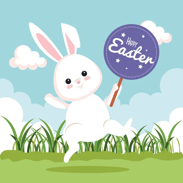 Feliz conejo celebración con pegatina aviso — Vector de stock