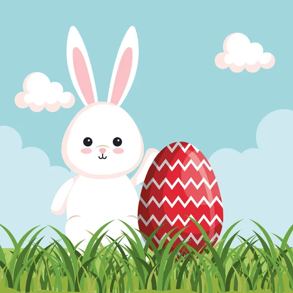 Feliz conejo celebración con la decoración del huevo — Vector de stock