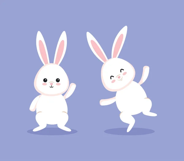 Sevimli tavşanlar olay kutlama için dans — Stok Vektör