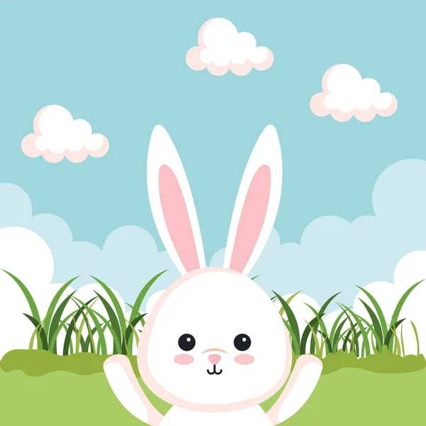 惊讶可爱的兔子动物与草 — 图库矢量图片