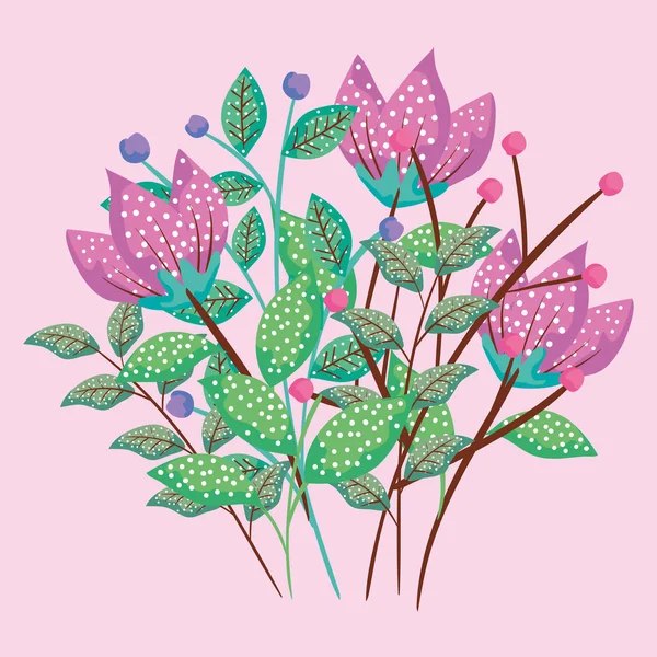 Piante tropicali fiori con foglie di design — Vettoriale Stock