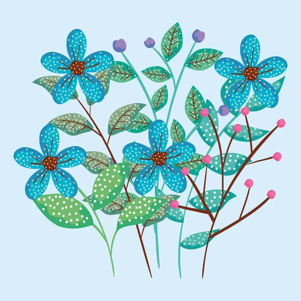 Fleurs tropicales plantes avec des feuilles style — Image vectorielle