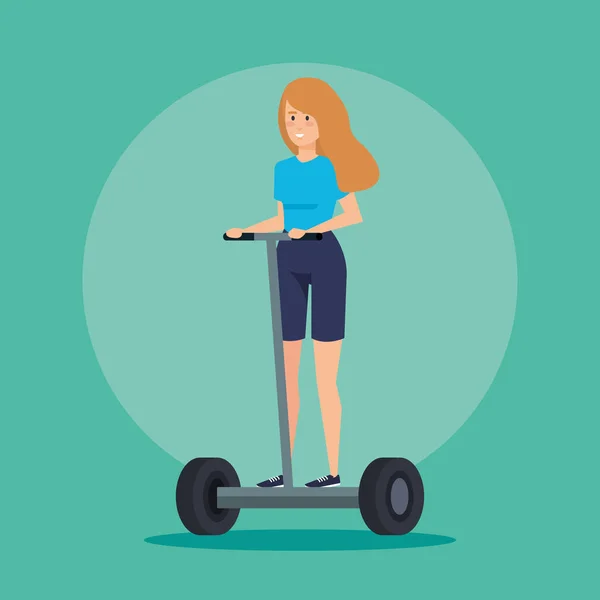 Donna con acconciatura guida scooter elettrico — Vettoriale Stock