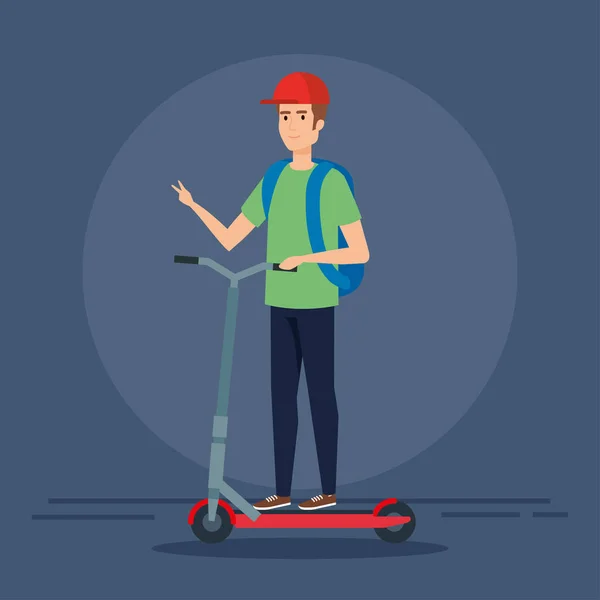 Homme portant casquette équitation scooter électrique — Image vectorielle