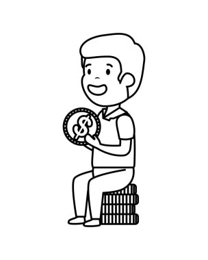 paralar ile mutlu genç adam