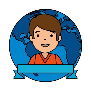 Dünya gezegeni avatar karakter ile genç adam