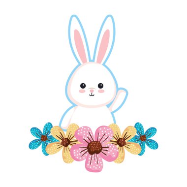 çiçekler karakteri ile sevimli tavşan
