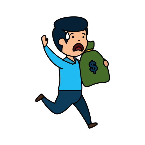 Depressed man for money witth money bag — Stock Vector