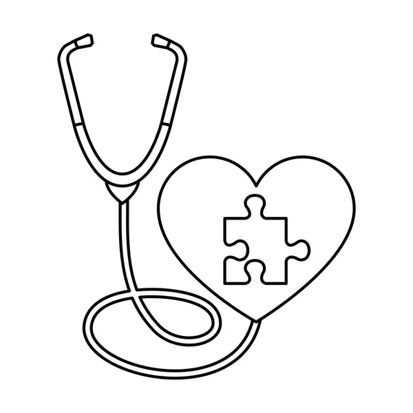 Coeur avec puzzle attaché et stéthoscope — Image vectorielle