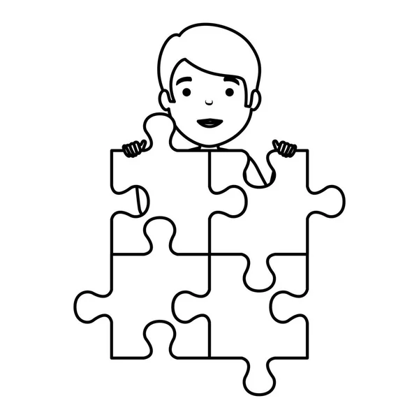 Jeune garçon avec puzzle attaché — Image vectorielle