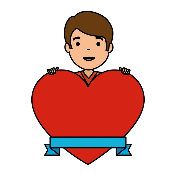 Young man with heart avatar character — Stock Vector