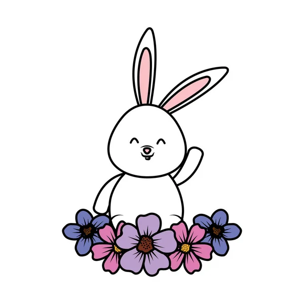 Simpatico coniglio con carattere fiori — Vettoriale Stock