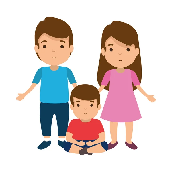 Coppia di genitori con personaggi figlio — Vettoriale Stock