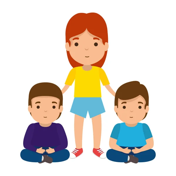 Mother with sons characters — Stock Vector