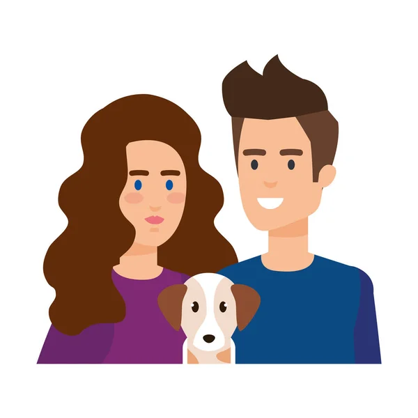 Joven pareja con perro avatares caracteres — Archivo Imágenes Vectoriales