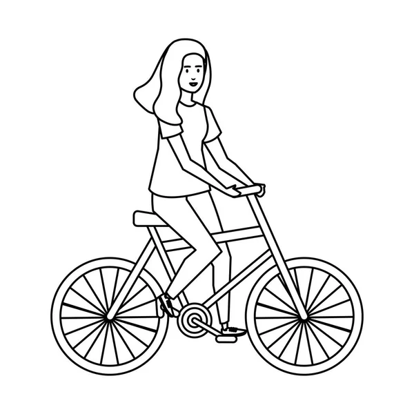 Mujer joven en carácter de bicicleta — Vector de stock