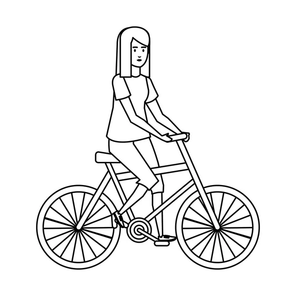 Mujer joven en carácter de bicicleta — Vector de stock