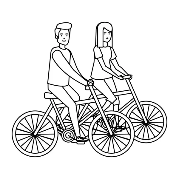 Young couple in bicycles avatars characters — Stock Vector