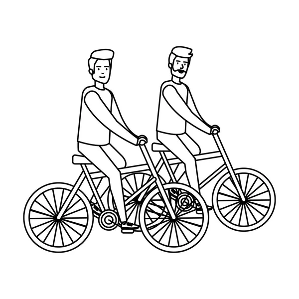 Young couple men bike ride characters — Stock Vector