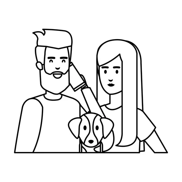 Pareja joven con smartphone y perro — Archivo Imágenes Vectoriales