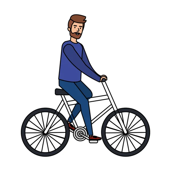 Hombre joven montar en bicicleta — Vector de stock