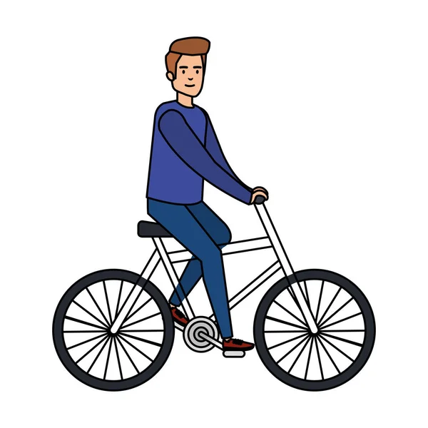 Young man ride bike — Stock Vector