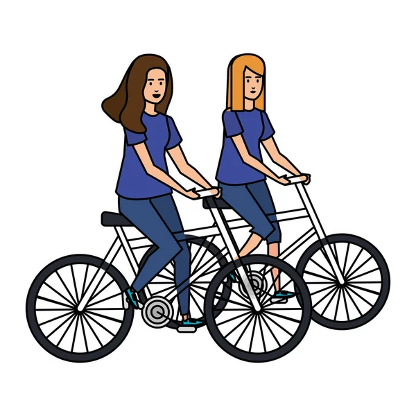 Couple de filles en vélos avatars personnages — Image vectorielle