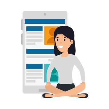 genç kadın lotus pozisyonu ile smartphone