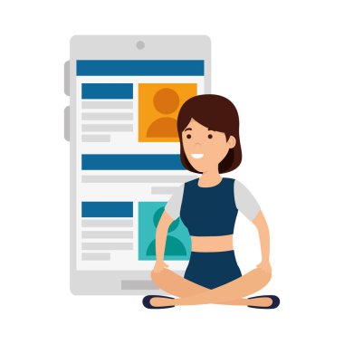 genç kadın lotus pozisyonu ile smartphone