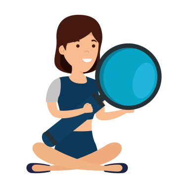 lotus pozisyonu büyüteç ile genç kadın