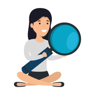 lotus pozisyonu büyüteç ile genç kadın