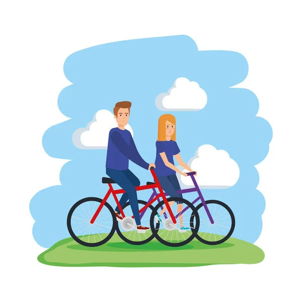 Genç çift Bisiklet avatarlar karakter — Stok Vektör