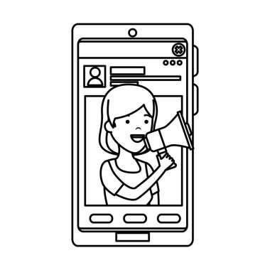 smartphone ve megafon genç kadın