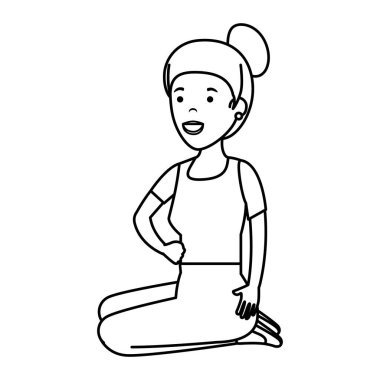 mağaza bina ile lotus pozisyonda genç kadın