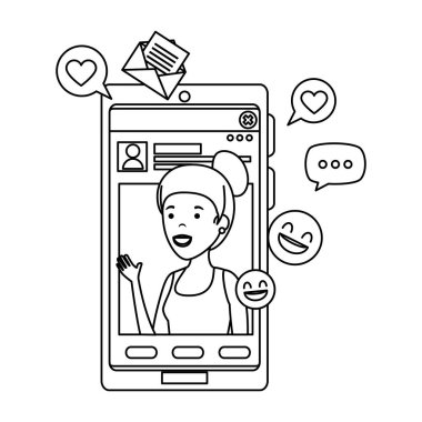 smartphone ve Sosyal Medya simgeler siyah kadınla