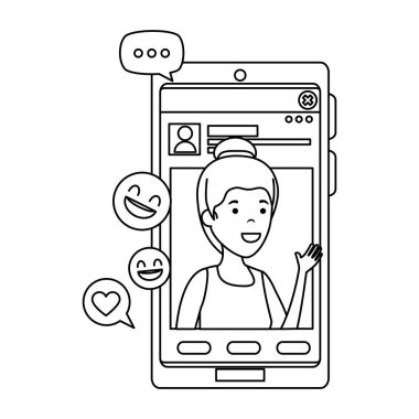 Sosyal medya simgeleriyle akıllı telefonda genç bir kadın