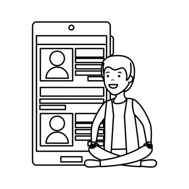 genç adam lotus pozisyonu ile smartphone