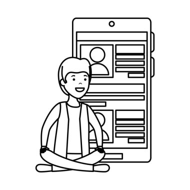 genç adam lotus pozisyonu ile smartphone