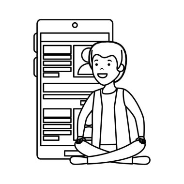 genç adam lotus pozisyonu ile smartphone