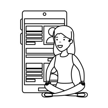 genç kadın lotus pozisyonu ile smartphone