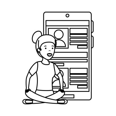 genç kadın lotus pozisyonu ile smartphone