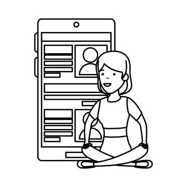 genç kadın lotus pozisyonu ile smartphone