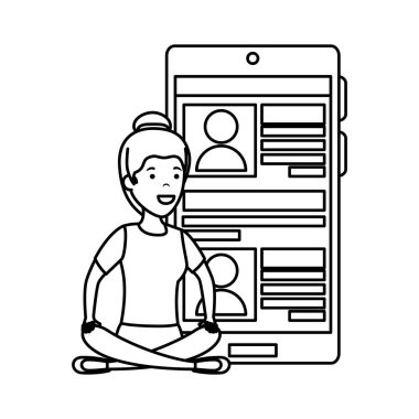 genç kadın lotus pozisyonu ile smartphone