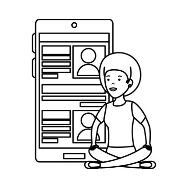 genç kadın lotus pozisyonu ile smartphone