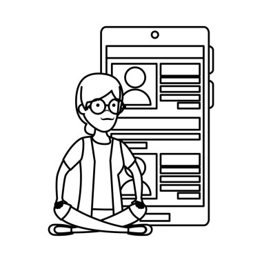 yaşlı kadın smartphone ile lotus pozisyonda