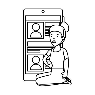 genç kadın lotus pozisyonu ile smartphone