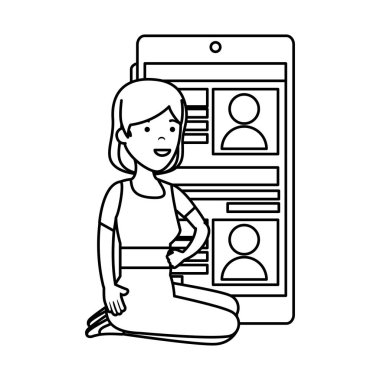 genç kadın lotus pozisyonu ile smartphone