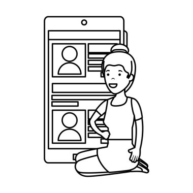 genç kadın lotus pozisyonu ile smartphone