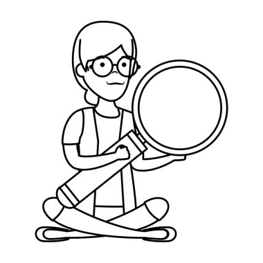 yaşlı kadın büyüteç ile lotus pozisyonda