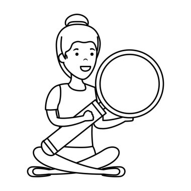 lotus pozisyonu büyüteç ile genç kadın